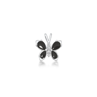 Sterling Silver Rhodium Plated Black Onyx And Clear CZ Butterfly Pendant