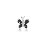 Sterling Silver Rhodium Plated Black Onyx And Clear CZ Butterfly Pendant