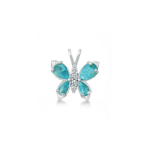 Load image into Gallery viewer, Sterling Silver Rhodium Plated Genuine Turquoise And Clear CZ Butterfly Stone Pendant