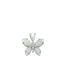 Load image into Gallery viewer, Sterling Silver Rhodium Plated White Lab Opal Butterfly Pendant