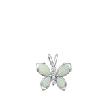 Sterling Silver Rhodium Plated White Lab Opal Butterfly Pendant