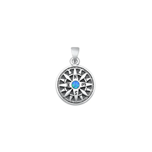 Load image into Gallery viewer, Sterling Silver Oxidized Blue Lab Opal Compass Pendant