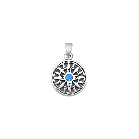 Sterling Silver Oxidized Blue Lab Opal Compass Pendant