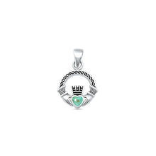 Load image into Gallery viewer, Sterling Silver Oxidized Claddagh Genuine Turquoise Stone Pendant