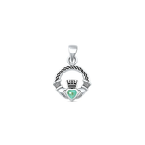 Sterling Silver Oxidized Claddagh Genuine Turquoise Stone Pendant