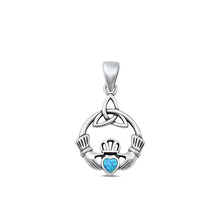 Load image into Gallery viewer, Sterling Silver Oxidized Claddagh Blue Lab Opal Stone Pendant