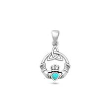 Load image into Gallery viewer, Sterling Silver Oxidized Claddagh And Triquetra Genuine Turquoise Stone Pendant
