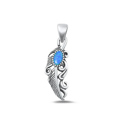 Sterling Silver Oxidized Feather Blue Lab Opal Pendant