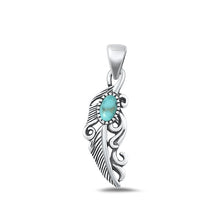 Load image into Gallery viewer, Sterling Silver Oxidized Genuine Turquoise Feather Pendant