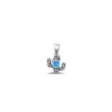 Load image into Gallery viewer, Sterling Silver Oxidized 9.8mm Cactus Blue Lab Opal Pendant