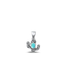 Load image into Gallery viewer, Sterling Silver Oxidized Genuine Turquoise Stone Cactus Pendant