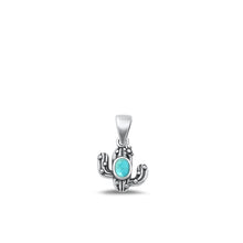 Load image into Gallery viewer, Sterling Silver Oxidized Genuine Turquoise Cactus Pendant