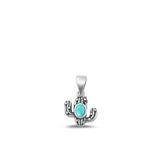 Sterling Silver Oxidized Genuine Turquoise Cactus Pendant