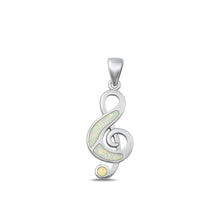 Load image into Gallery viewer, Sterling Silver Rhodium Plated White Lab Opal Music Note Pendant