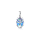 Sterling Silver Oxidized And Polished Blue Lab Opal Tree Of Life Pendant
