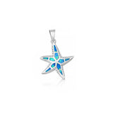 Sterling Silver Rhodium Plated Blue Lab Opal Starfish Pendant