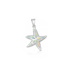 Sterling Silver Rhodium Plated Starfish White Lab Opal Pendant