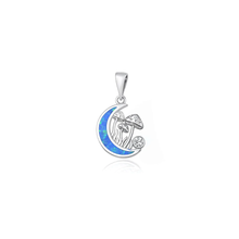 Load image into Gallery viewer, Sterling Silver Oxidized And Polished Moon And Mushrooms Blue Lab Opal Pendant