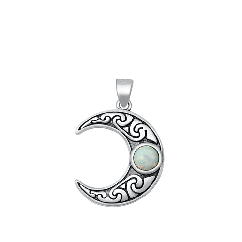 Sterling Silver Celtic Moon White Lab Opal Pendant