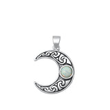 Sterling Silver Celtic Moon White Lab Opal Pendant