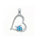 Sterling Silver Rhodium Plated Heart And Sea Turtle Blue Lab Opal Pendant