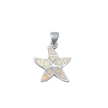 Load image into Gallery viewer, Sterling Silver Rhodium Plated White Lab Opal Starfish Pendant