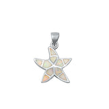 Sterling Silver Rhodium Plated White Lab Opal Starfish Pendant