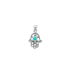 Sterling Silver Oxidized Hamsa Blue Lab Opal Pendant
