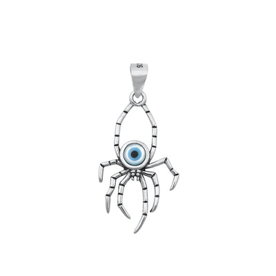Sterling Silver Oxidized Spider Evil Eye Stone Pendant