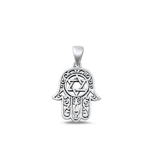 Load image into Gallery viewer, Sterling Silver Oxidized Hamsa and Star of David Pendant