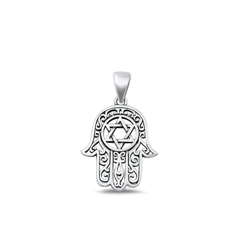 Sterling Silver Oxidized Hamsa and Star of David Pendant