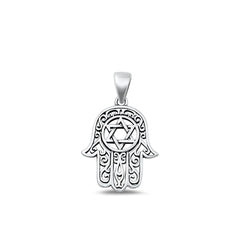 Sterling Silver Oxidized Hamsa and Star of David Pendant