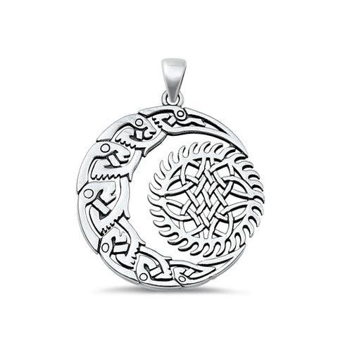 Sterling Silver Oxidized Celtic Moon Pendant