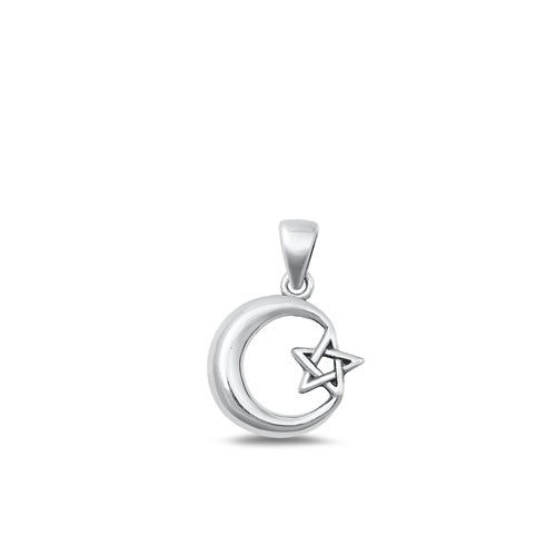 Sterling Silver Oxidized Moon and Star Pendant