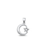 Sterling Silver Oxidized Moon and Star Pendant