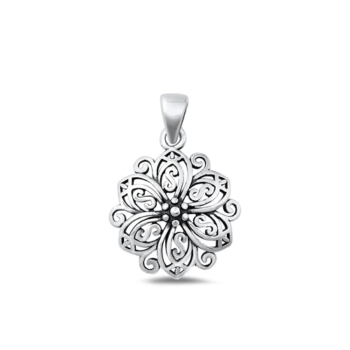 Sterling Silver Oxidized Flower Pendant