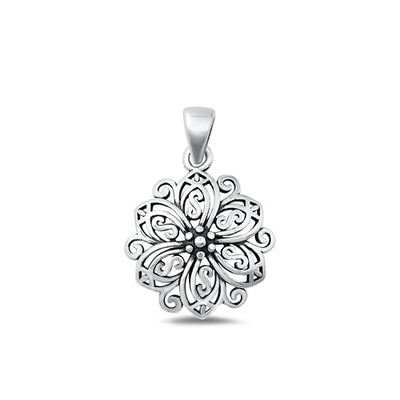 Sterling Silver Oxidized Flower Pendant