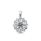 Sterling Silver Oxidized Flower Pendant