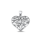 Sterling Silver Oxidized Heart and Flower Pendant