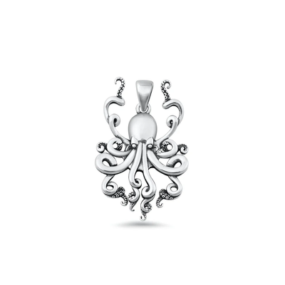 Sterling Silver Oxidized Octopus Pendant