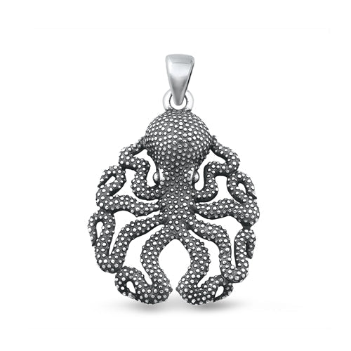 Sterling Silver Oxidized Octopus Pendant-30.6mm