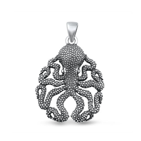 Sterling Silver Oxidized Octopus Pendant-30.6mm