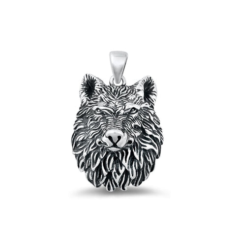 Sterling Silver Oxidized Wolf Head Pendant