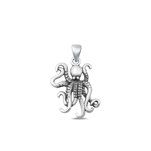 Sterling Silver Oxidized Octopus Pendant