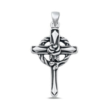 Load image into Gallery viewer, Sterling Silver Oxidized Cross with Rose Pendant