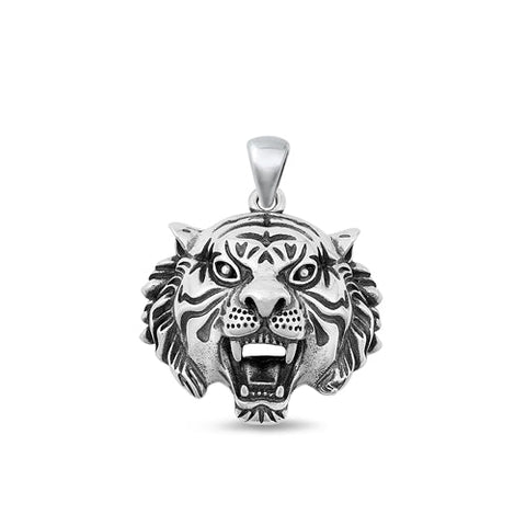 Sterling Silver Oxidized Tiger Head Pendant