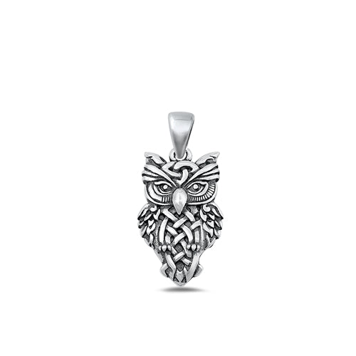 Sterling Silver Oxidized Owl Pendant-20mm