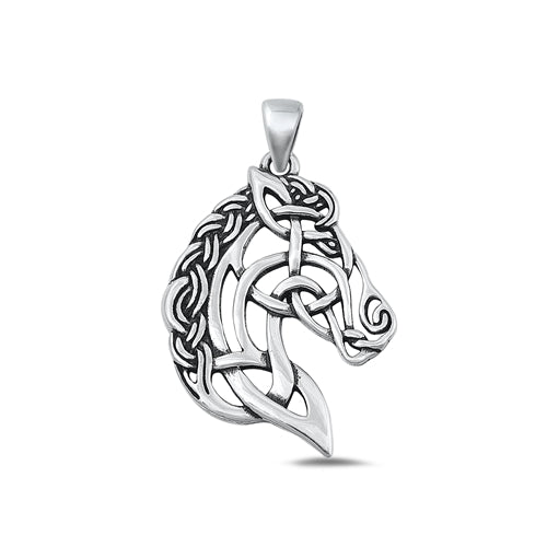 Sterling Silver Oxidized Horse Head Pendant-27mm