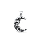 Sterling Silver Oxidized Moon Waves Pendant