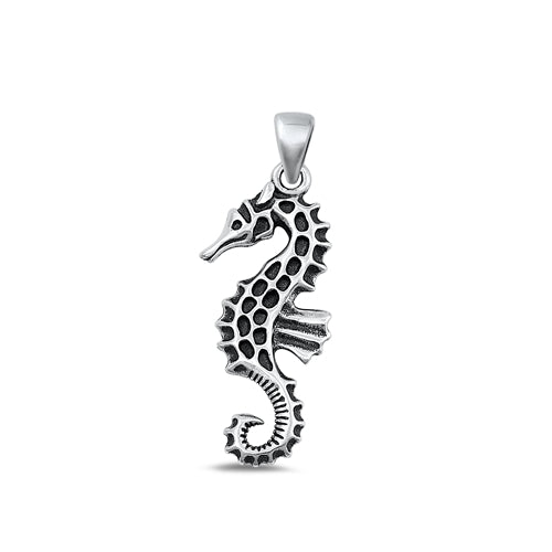 Sterling Silver Oxidized Seahorse Pendant-26.8mm